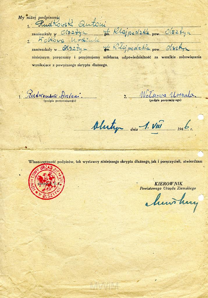 KKE 3544-a.jpg - Dokument . Stanisław Rutkowski skrypt Dłużny, Olsztyn, 1946 r.